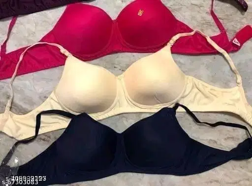 Hosiery Solid Bra for Women & Girls, Multicolour, Pack of 3 (32B)