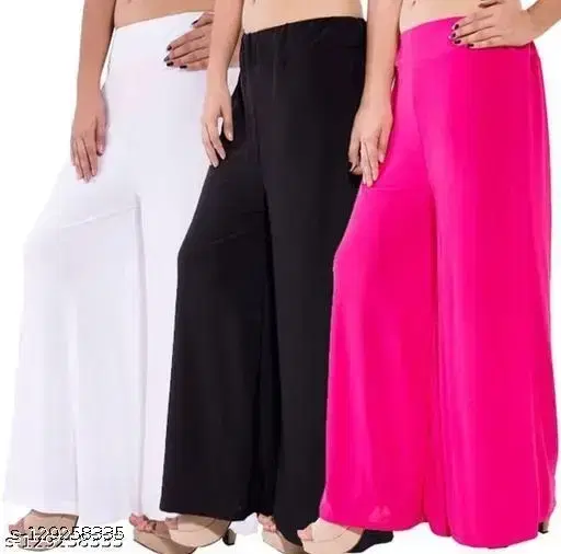 AQSA-Stylish Casual Wear Malai Lycra Pant Palazzo Combo Pack of 3 (Free Size)