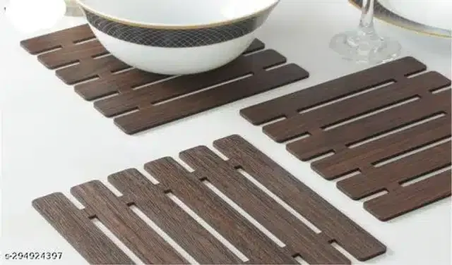 Wooden Tea Coaster, Brown, Pack of 6