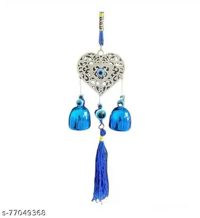 Heart with Bells Evil Eye Hanging, Blue