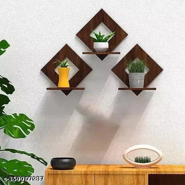 Wooden Wall Shelves, Brown, Pack of 3
