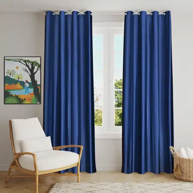 Polyester Solid Door & Window Curtains, Pack of 2, Navy Blue, 5 feet