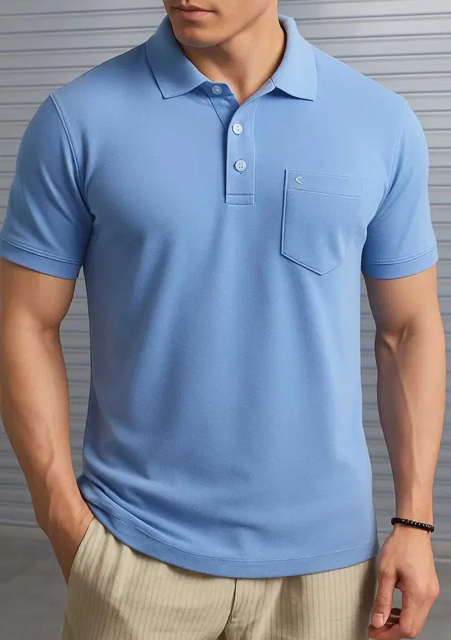 Cotton Blend Solid T-Shirt for Men, Sky Blue (XL)