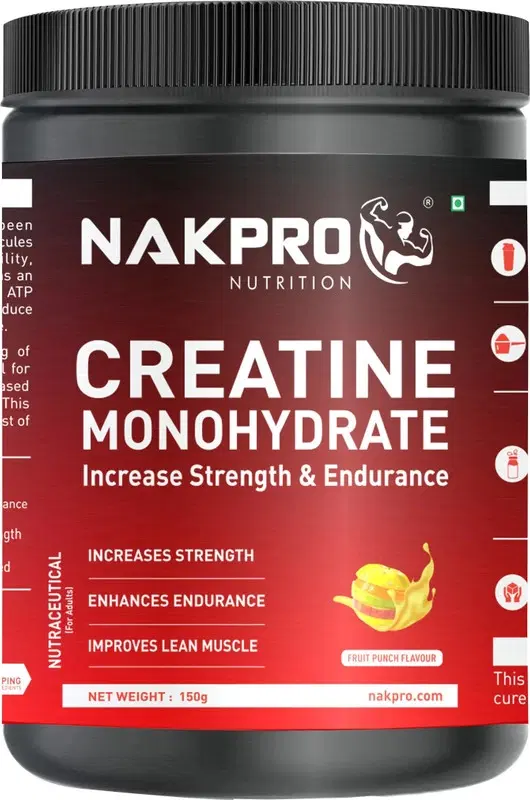 Nakpro Micronized Creatine Monohydrate Jar Trustified Certified, Supports Muscle Growth Creatine 150 g, Fruit Punch