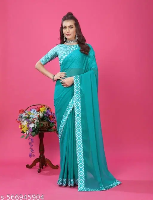 Elegant Saree for Women (Blue, Free Size)