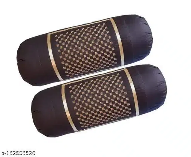 Embroidered Cotton Bolster Cover, Black, 16x20 inches, Pack of 2