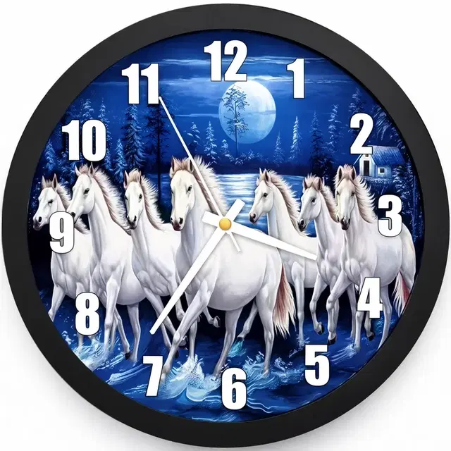 KC Arts Printed 7 Horses Wall Clock Pack of 1