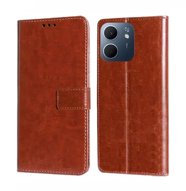 Artificial Leather Flip Cover For Oppo Cph2733 / A5X 5G, Brown
