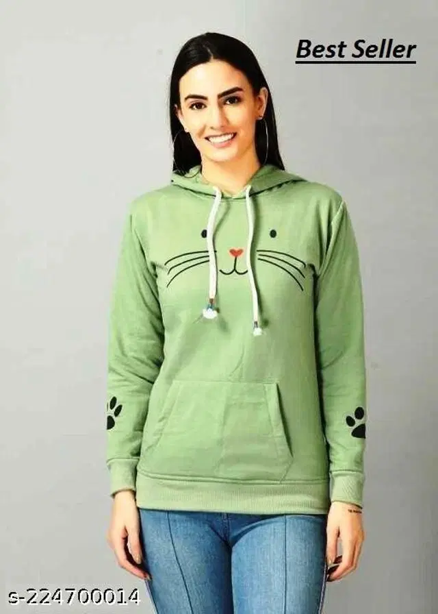 Cotton Blend Hoodie for Women (Green, S)