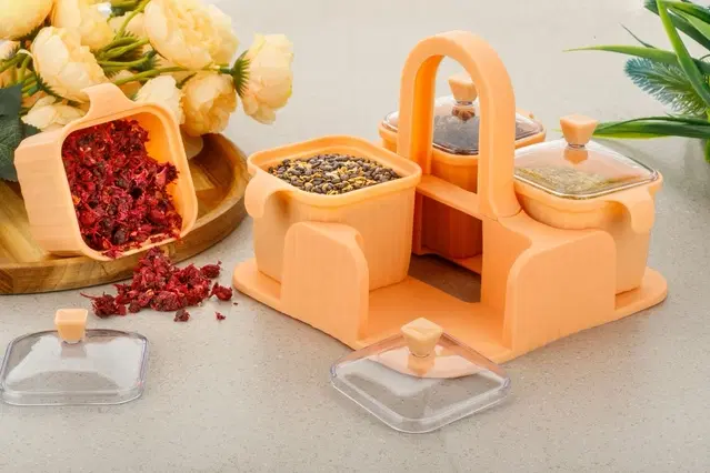 Plastic 4-in-1 Spice Jars with Stand, Orange