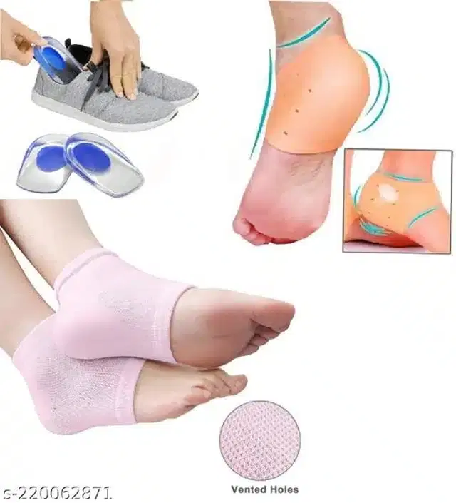 Moisturizing Silicon Gel Socks with Gel Pad & Foot Pad, Beige, Set of 3