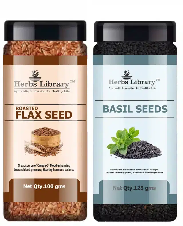 Herbs Library Roasted Flax and Basil Seeds, Pack of 2, 125 g
