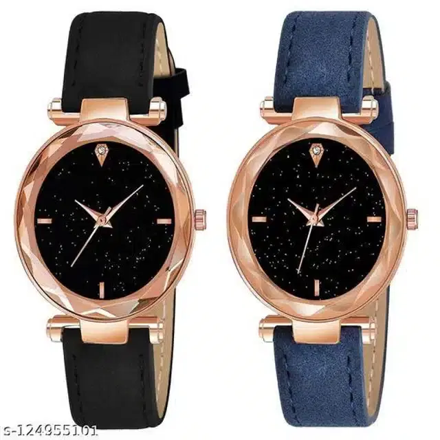 Analog Watch for Women, Pack of 2 (Navy Blue & Black)