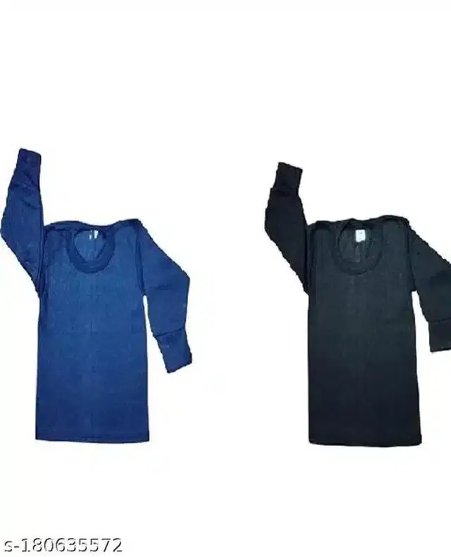 Woolen Thermal Vest for Infants, Pack of 2 (Navy Blue & Black, 3-6 Months)