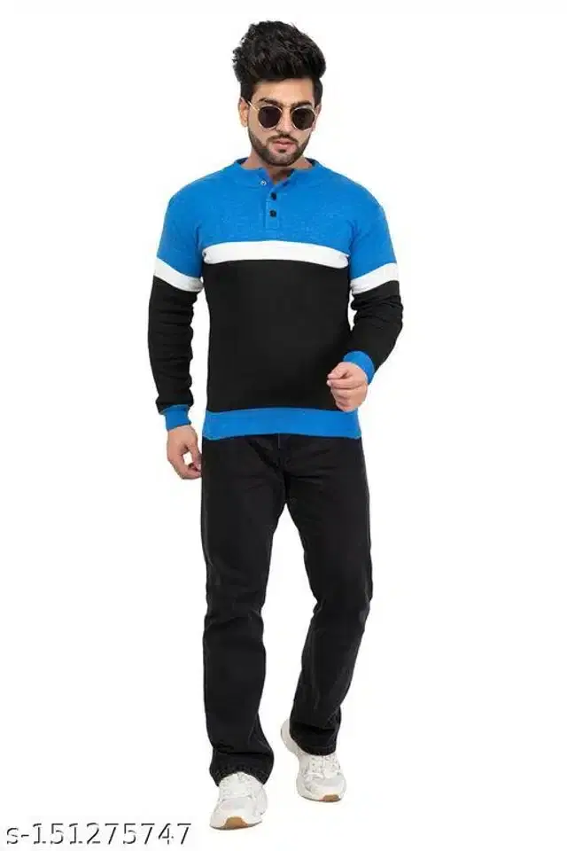 Acrylic Sweater for Men (Blue, L)