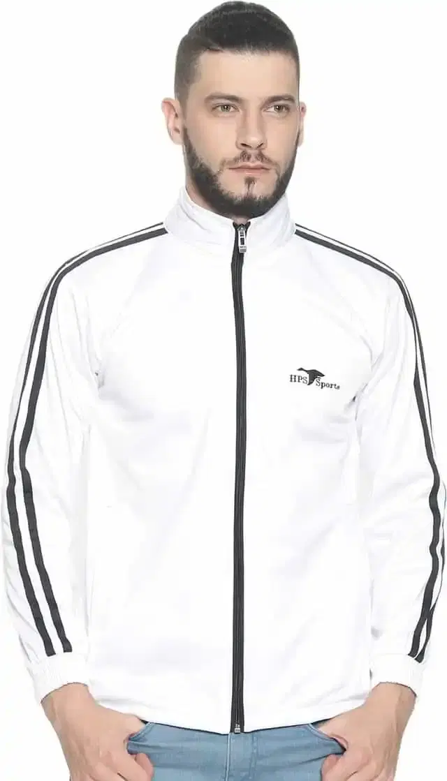 HPS Sports Full Sleeve Solid mens Jacket (Off White, M) (HP0272)