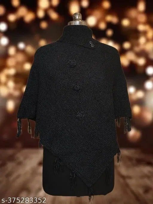 Woolen Poncho for Women (Black, Free Size)