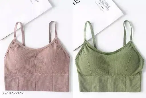 Cotton Sports Bra for Women, Green & Brown, Pack of 2 (28A)