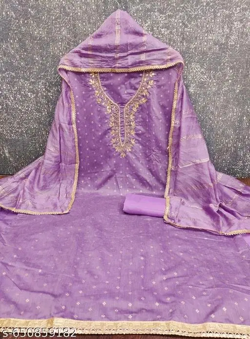 Chanderi Cotton Punjabi/All Over Suits Semi-Stitched Suits (Purple, 6.85 meter for Women (3XL)