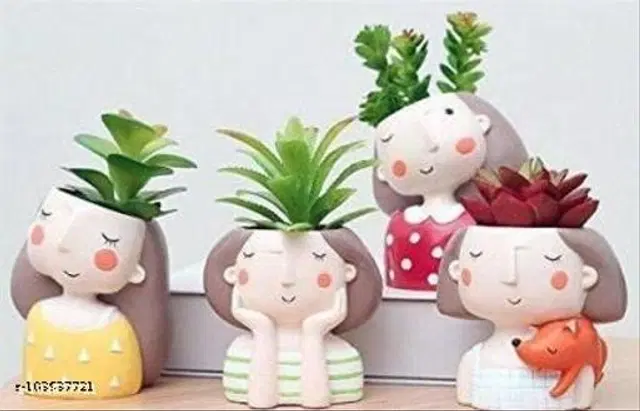 Terracotta Decorative Cute Plant Holders for Home Decor, Multicolor, Pack of 4