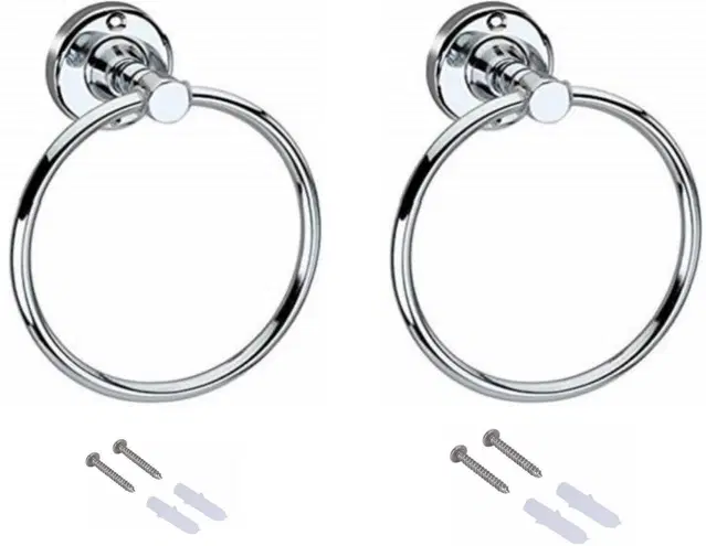 Stainless Steel Multipurpose Towel Ring with Wall Flange, Silver, Set of 2