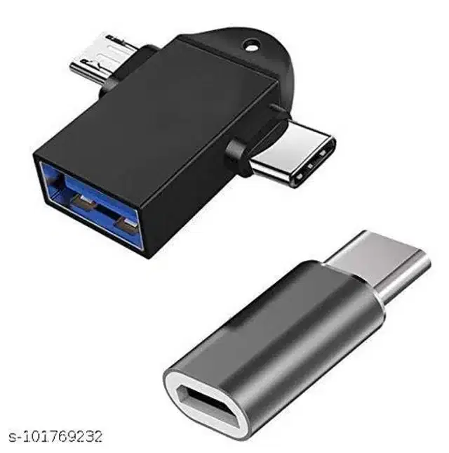 2 In 1 Type C & Micro OTG Male to USB A 3.0 Female, Black & Silver, Set of 2