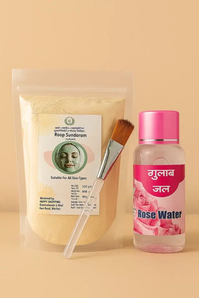 Roop Sundari Face Pack With Gulab Jal & Applying Brush Pack Of 3