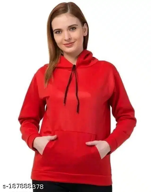 Fleece Full Sleeves Hooded Sweatshirt for Women (Red, M)