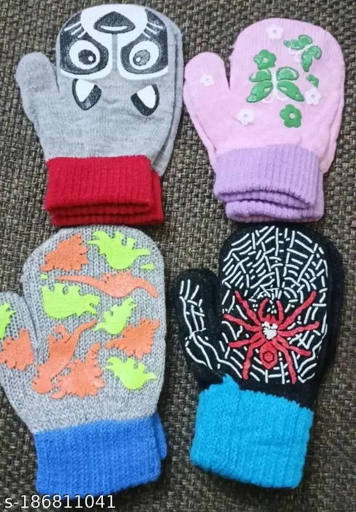 Woolen Gloves for Kids, Set of 4 (Multicolor)