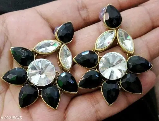 Alloy Kundan Earring for Women & Girls, Black