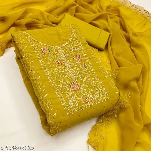 Georgette Punjabi/All Over Suits Semi-Stitched Suits (Yellow, 5.85 meter for Women (S)