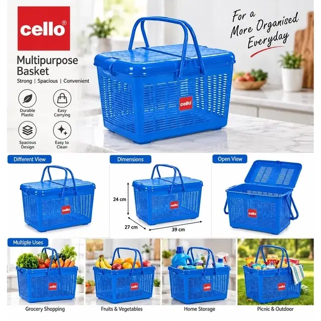 Cello Multimate Utility Basket, Small, Blue | Multipurpose Storage | Sturdy & Lightweight