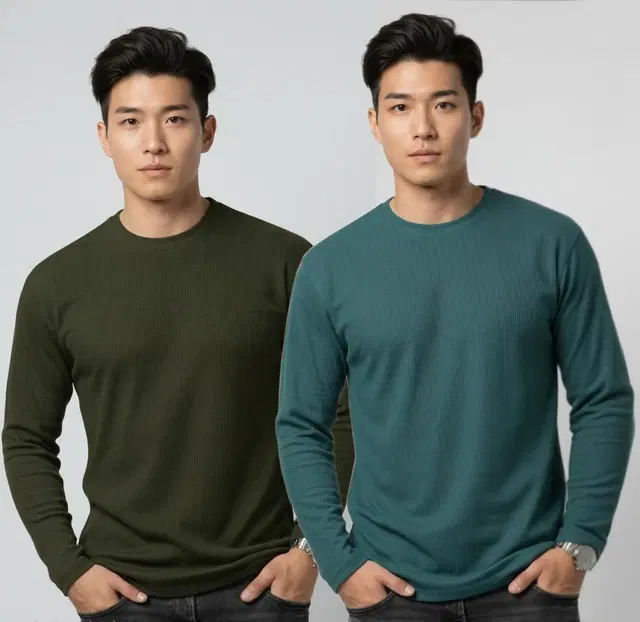 Polyester Textured Round Neck T-shirt for Men, Multicolour, Pack of 2 (M)