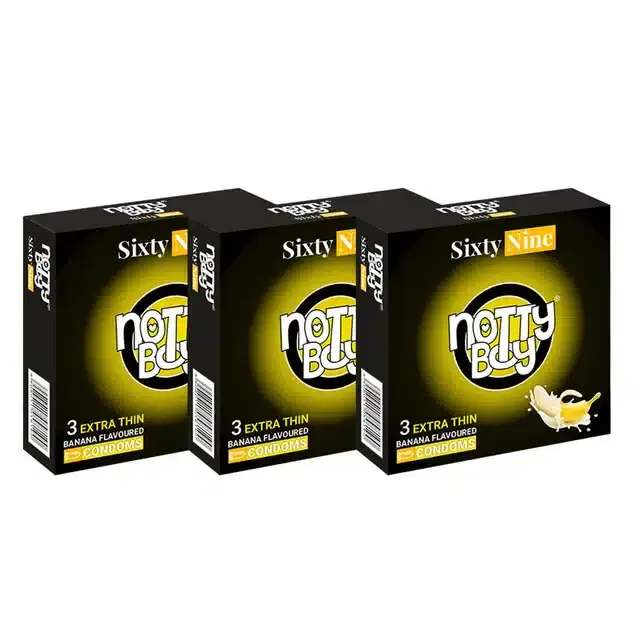 Notty Boy 3 Pcs Sixty Nine Banana Condoms for Men, Set of 3