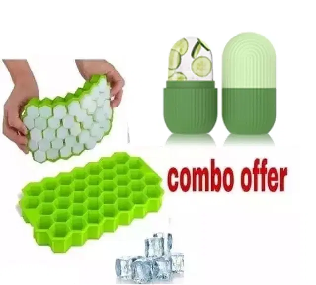 Silicone Facial Ice Roller with Ice Cube Mould, Green, Set of 2
