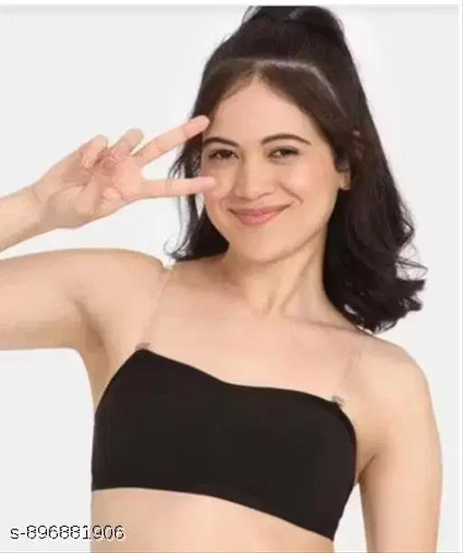 Bandeau Bra for Women (Black, S)