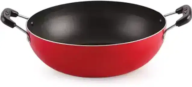 Aluminium Non Stick Kadhai with Handle, Red & Black, 1.2 L