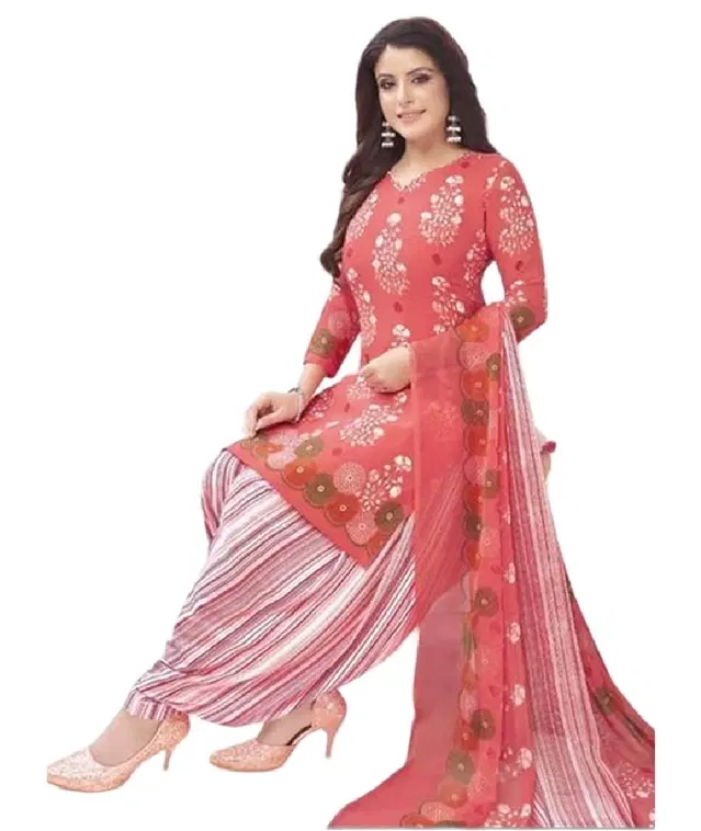 Crepe Printed Unstitched Suits Fabrics for Women (Red, 2.25 m)