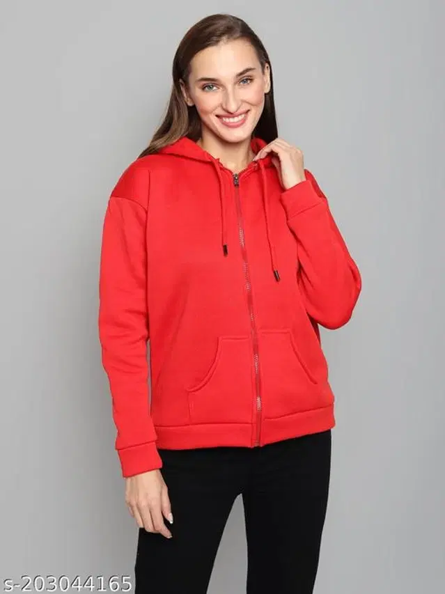 Woolen Hooded Sweater for Women (Red, L)