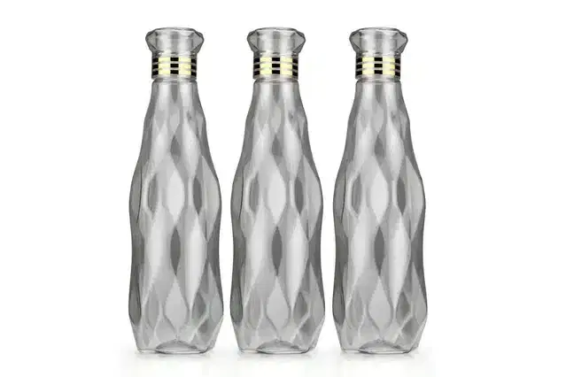 Plastic Fridge Water Bottle Set, Black, Pack of 3, 1000 ml