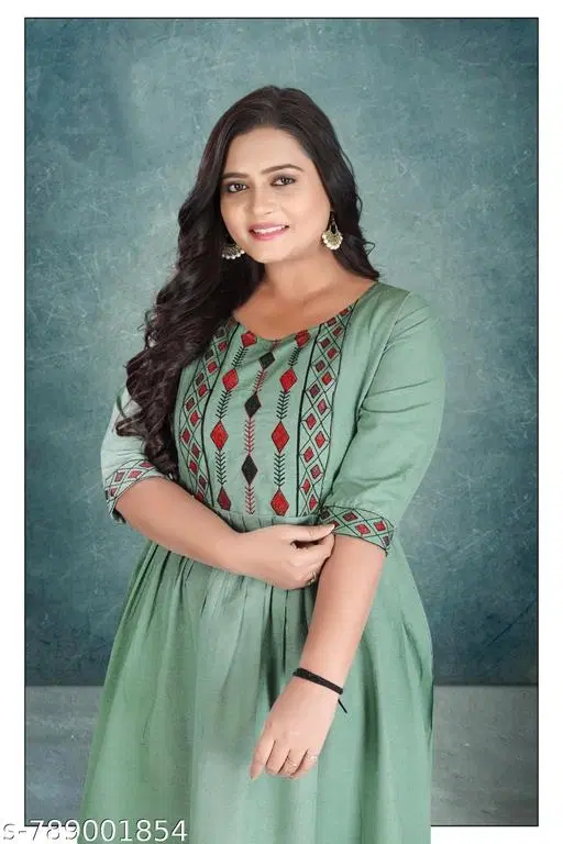 Floral Cotton Kurti for Women (Green, XXL)