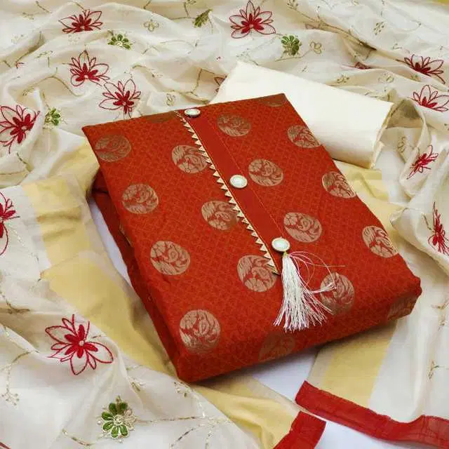 Women's Unstiched Dress Material Suit (Red) (VK-212)