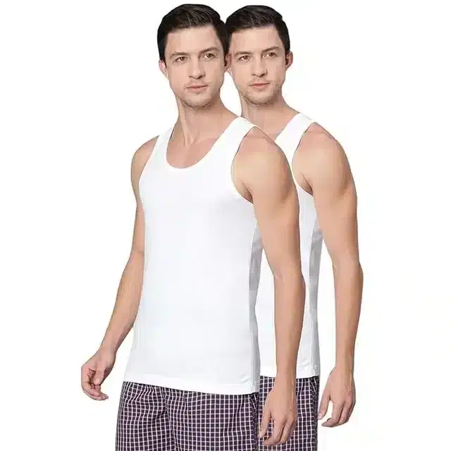 Cotton Blend Solid Vest for Men, Pack of 2, White (85)