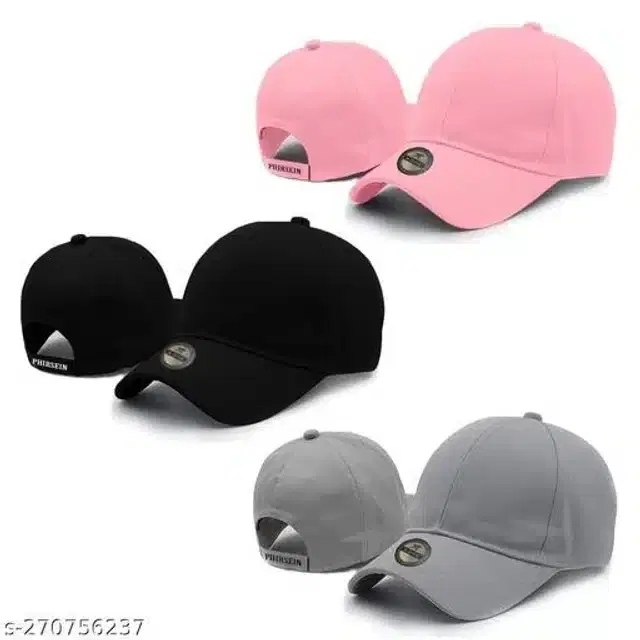 Cotton Caps for Men & Women, Set of 3 (Multicolor)