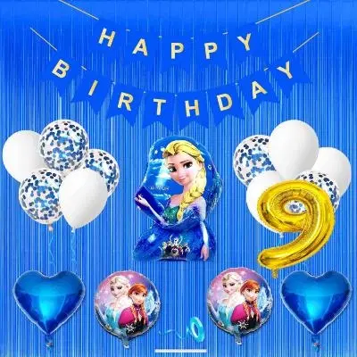 Disney Frozen Theme 9th Birthday Decoration Kit for Kids (Navy Blue)Pcs Of 20 ,(Set Of 1)