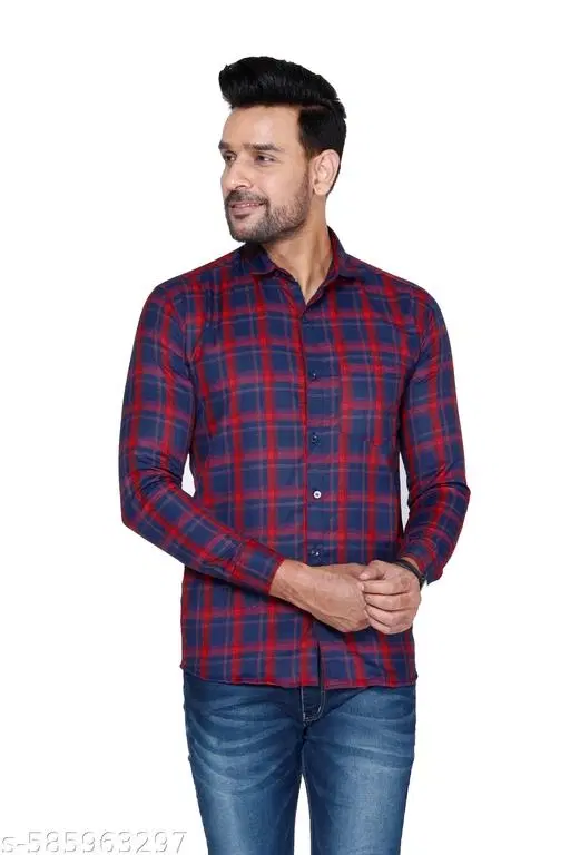 Cotton Blend Checked Shirt for Men, Red (M) Pack of 1