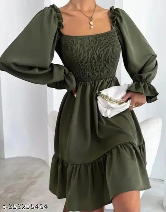 Poly Crepe Dress for Women (Green, M)