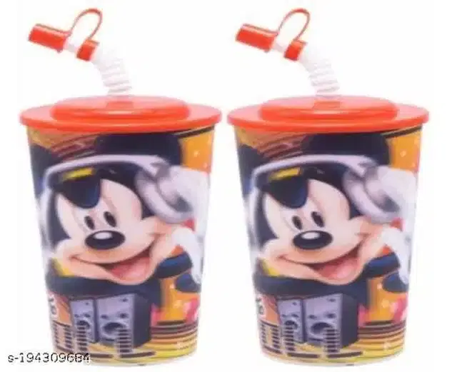 Sipper Glass with Straw for Kids, Multicolor, 600 ml, Pack of 2