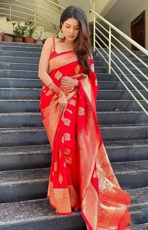 Silk Woven Design Saree for Women, Red (6.3 m)