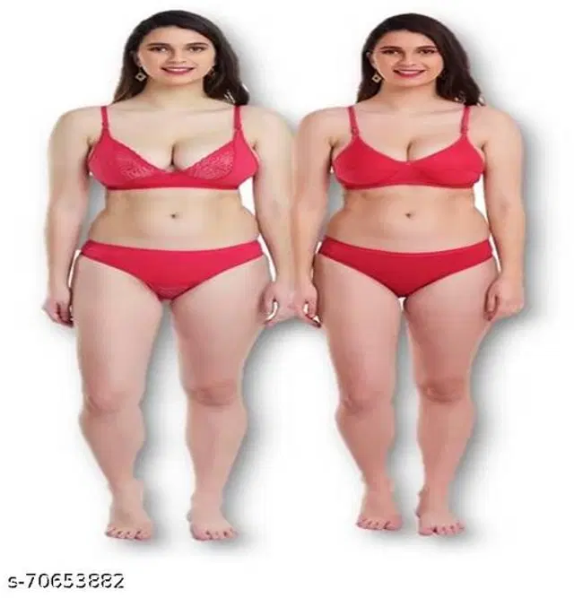 Cotton Blend Solid Lingerie Set for Women, Pack of 2 (Multicolor, 30A)